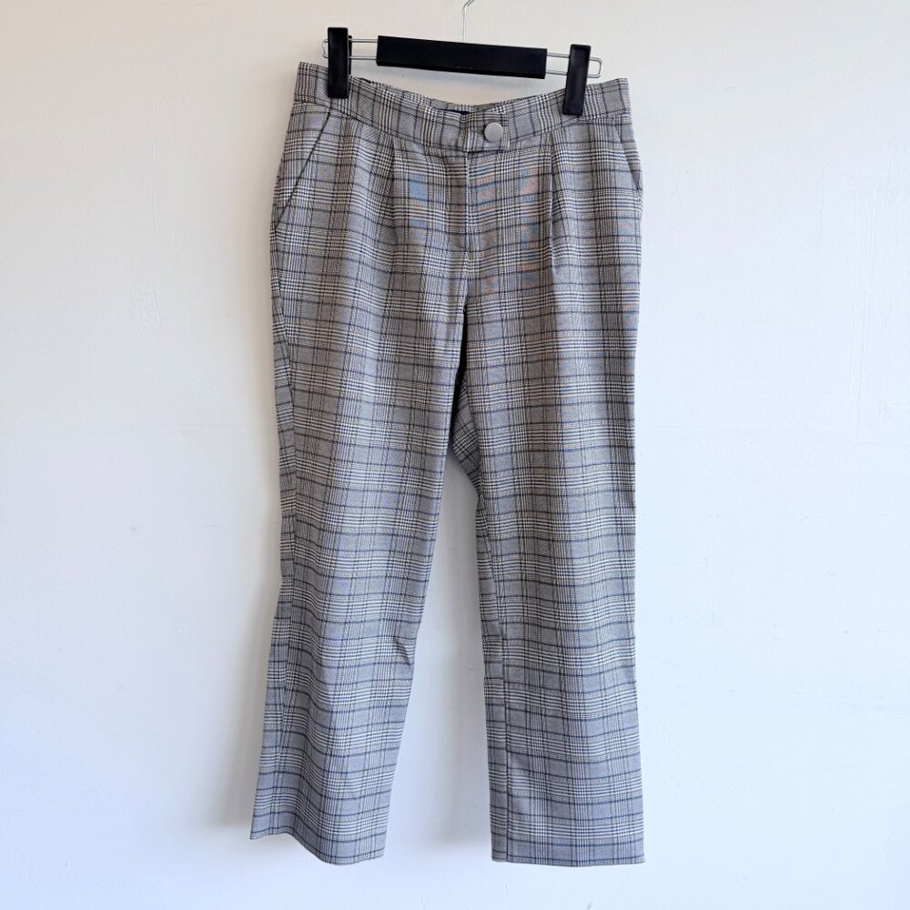 Jousse Paris Light Gray Plaid Pleated Cropped Trousers